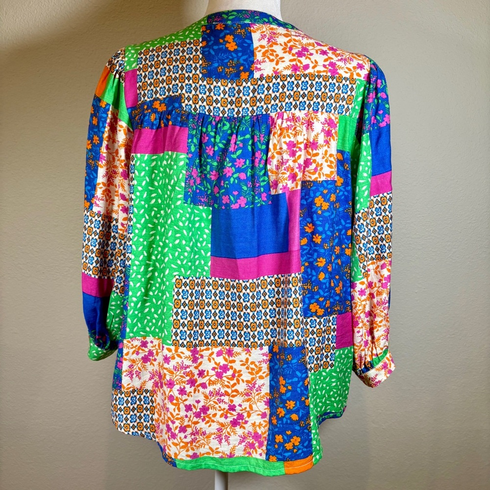 Fate Floral Patchwork Button Down Top Size Small - image 3